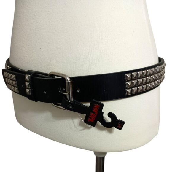 Hot Topic Pyramid Studded Belt 34 NEW FAUX Black Leather Studs Punk Goth Rocker. - Picture 15 of 16